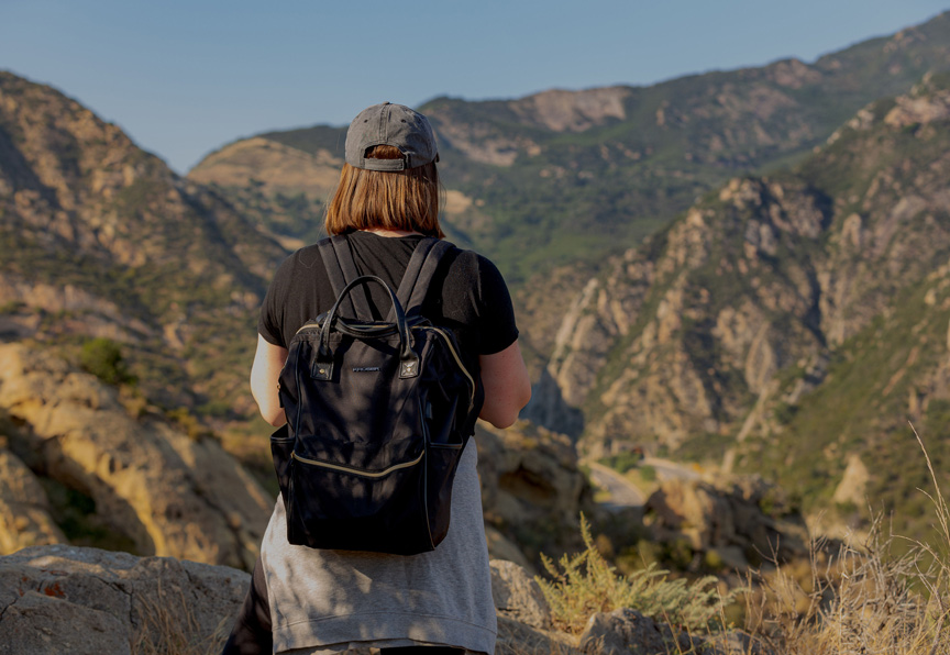 hiker with mountain view