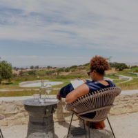 woman working remote outside