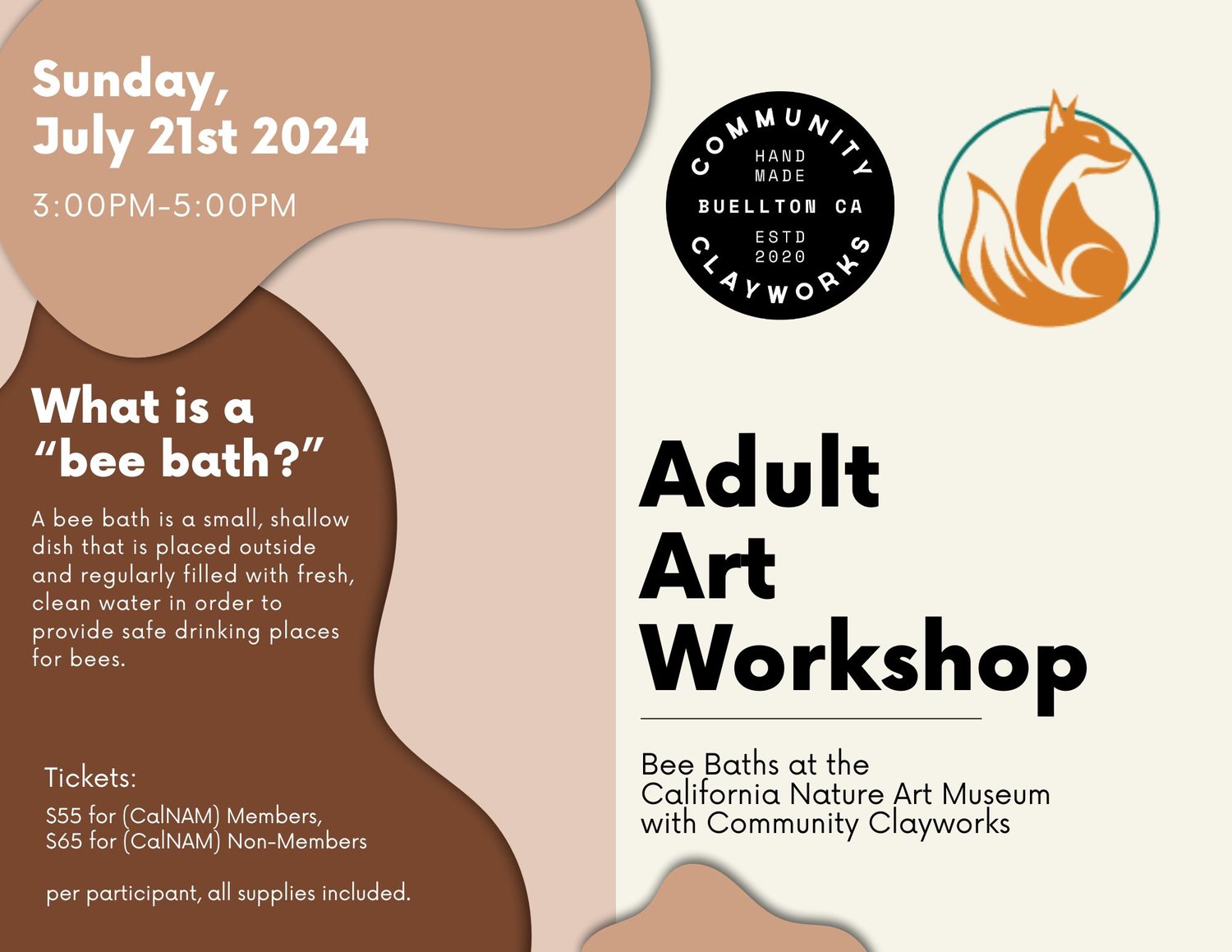 Adult Art Workshop Bee Baths at the Museum