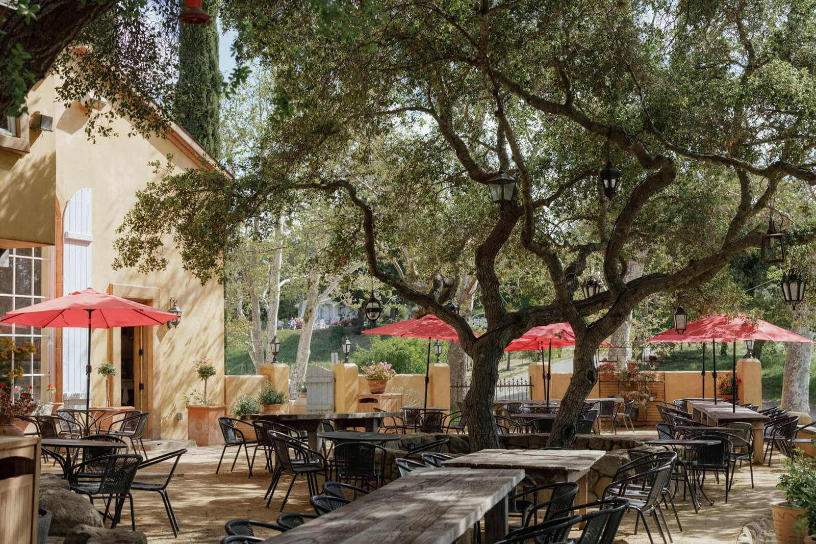 The tasting patio at Demetria Estate in Los Olivos, California