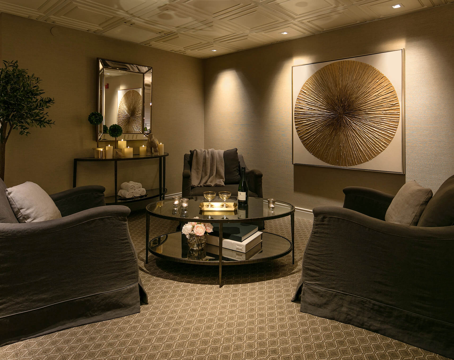 Lounge area at the spa at the Genevieve